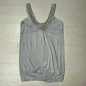 Y2K Grey Beaded Vanity Tank Top Women’s Size Medium